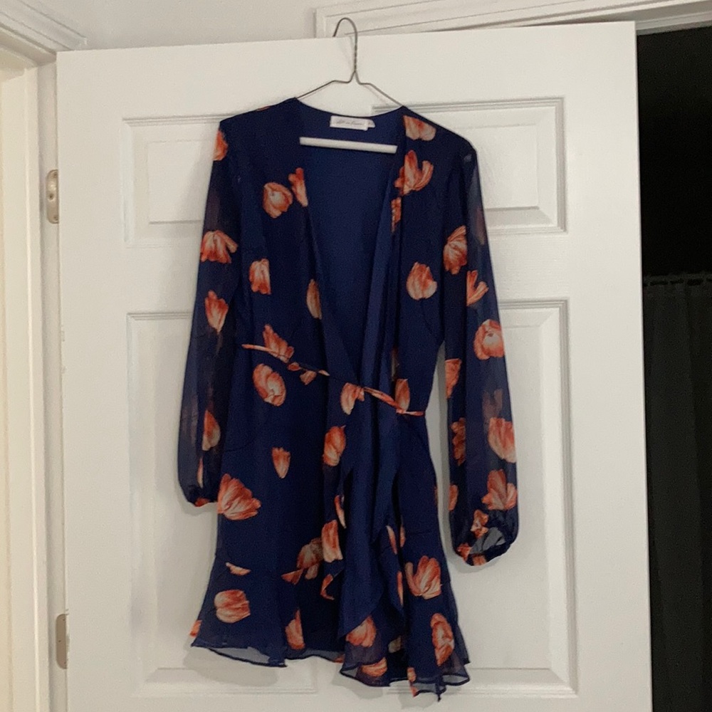 Wrap around dress with sheer sleeves